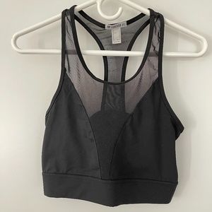 NWOT Black Longline Mesh-Panel Sports Bra Bralette